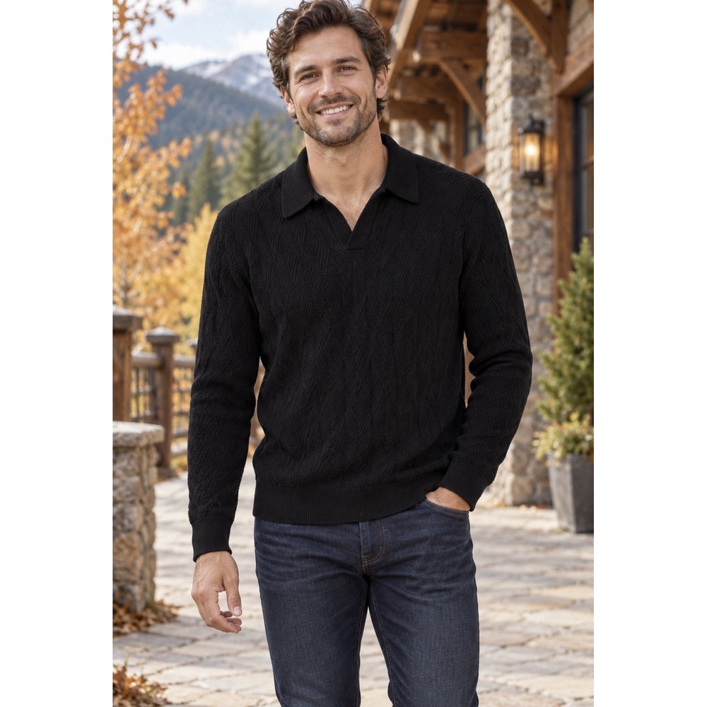 Abercrombie Fitch Black Cable Knit Collared Sweater Pullover Large